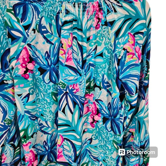 Lilly Pulitzer Elsa 100% Silk Maldives Green Hype It Up 3-Button Top Women's XS - Picture 6 of 13
